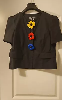 Women's Moschino Black Jacket With Three Flower Buttons Fits Size L/XL • $42.99