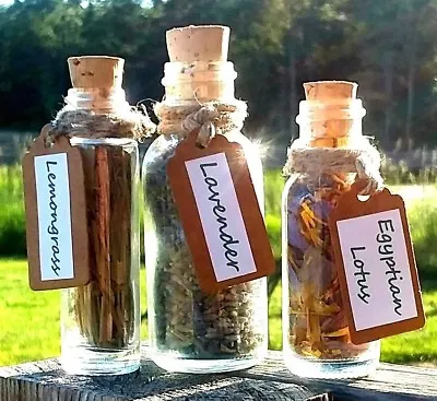 Herbs In Glass Cork Bottle Apothecary Vial Organic Yoga Herb Decor Gift Wicca • $4.25