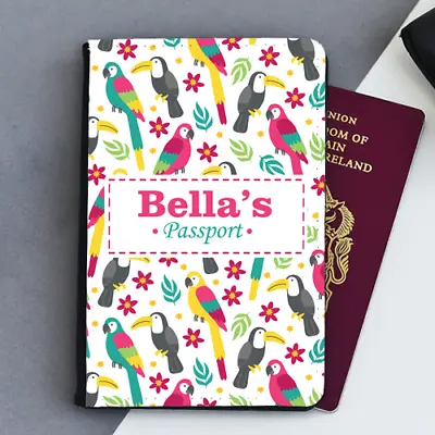 Personalised Tropical Parrot Girls Baby Kids Children's Passport Holder Cover • £9.99