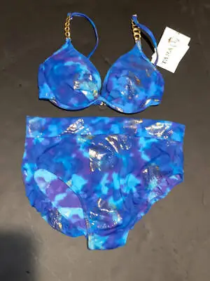 $25 • Buy ~  TARA GRINNA  Two Piece Swim Suit Resort Wear 70’s Psychedelic Print Hi Waist