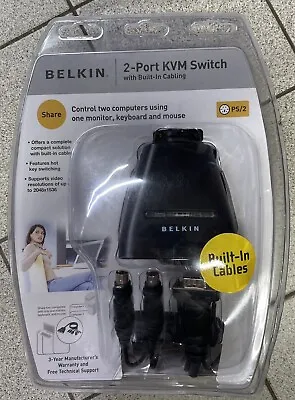 Belkin 2 Port KVM Switch Built In Cables PS/2 F1DK102Puk • £10