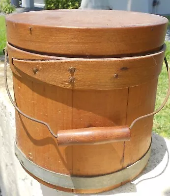 Antique Primitive Wooden Used Work Pail Bucket & Lid Unmarked Maker Shaker Style • $29.95