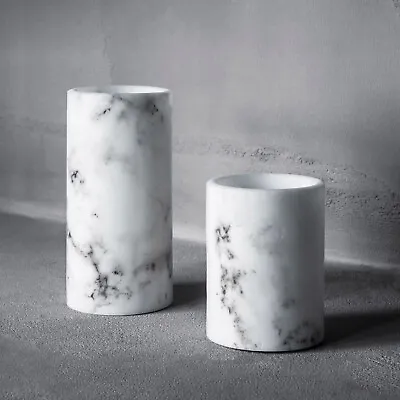 £7.99 • Buy Set Of 2 Flameless Real Wax Battery LED Pillar Candles Marble Effect Lights4fun