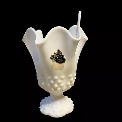 Vtg Fenton Hobnail Milk Glass Handkerchief Wave Swung Footed Vase • $20.50