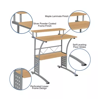 Flash Furniture Clifton Maple Computer Desk With Top And Lower Storage Shelves • $49.91