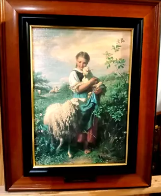 Vintage Oil Print Framed  The Shepherdess By J.B.Hofner • £22