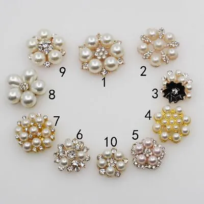 White Acrylic Pearl Buttons Flower Rhinestone Button Craft Decorative Bead 10Pcs • $14.39
