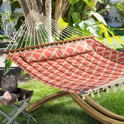 New 2 Person Hammock Quilted Sleeping Bed Camping Double W/ Pillow Heavy Duty US • $78.93