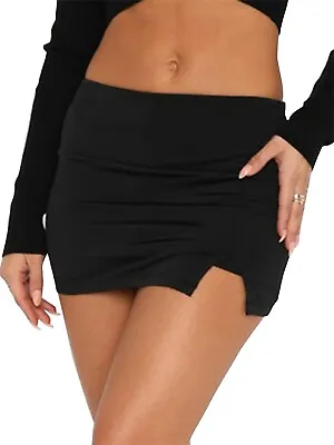 Stretch Fitted Bodycon Skort Mini Skirt W/Shorts 2XL Black Mid-Waist Split S4 • $13.83