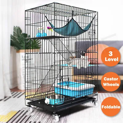 3 Level Pet Rabbit Bird Cage Ferret Parrot Aviary Cat Rat Budgie Hamster Wheel L • $89.99