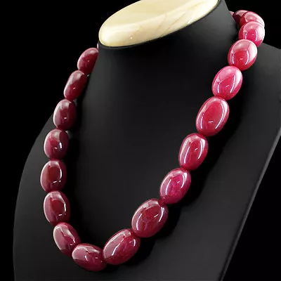 Rare 756.50 Cts Earth Mined Enhanced Ruby Single Strand Oval Beads Necklace (dg) • £18.13