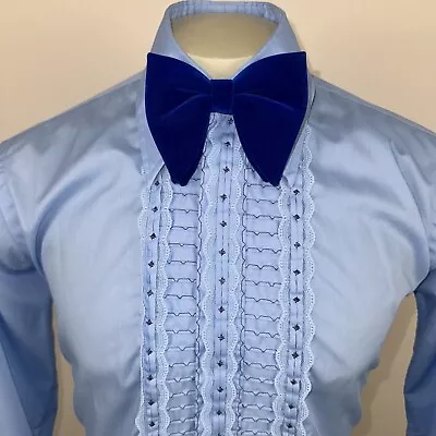 Vintage Tuxedo Shirt After Six Blue Ruffles Tux 60s 70s Prom Large Mens 16 33 • $49.99