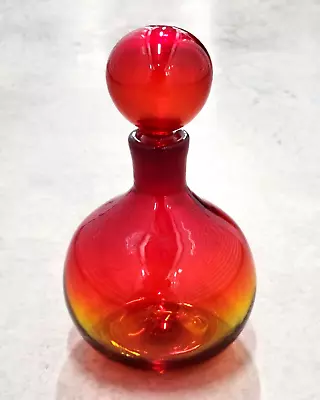 Vintage Blenko Glass Wayne Husted Small Round Decanter #636S In Tangerine • $80