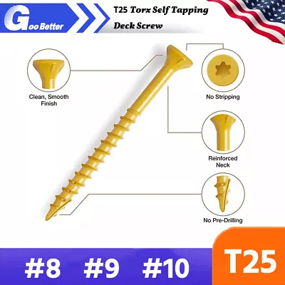 #8 #9 #10 T25 Torx Self Tapping Deck Screw Star Flat Head Countersunk Wood Screw • $9.62