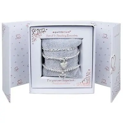 £30 • Buy Equilibrium Silver Stacking Bracelet Gift Set - Hearts