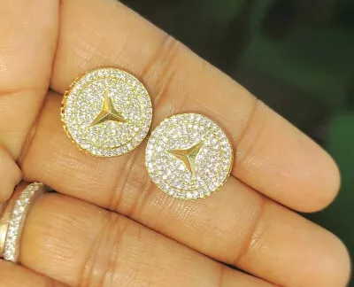 1.50Ct Round Lab Created Diamond Mercedes-Benz Earrings 14K Yellow Gold Plated • $169.99