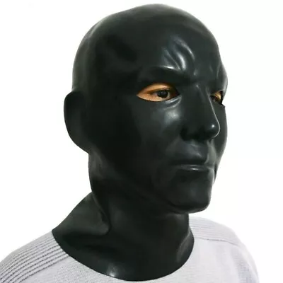 Black Male Latex Hood Long Neck Rubber Mask Fetish BDSM Club Wear Cosplay Size M • $47.98