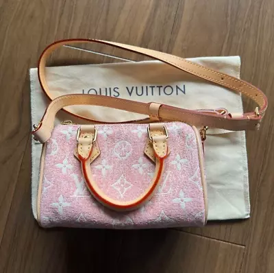 LOUIS VUITTON's Monogram Denim Nano Speedy Bag Rose Denim Jacquard USED • £316.72