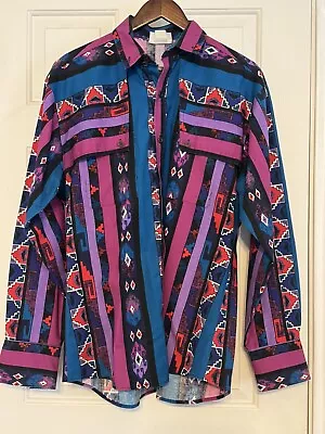 Vintage Night Rider Western Apparel Navajo Aztec Indian Shirt - Size Large • $32