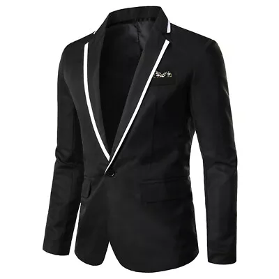 Men's Lapel Blazer Office Work Formal Suit Coat One Button Dress Jacket Business • $23.25