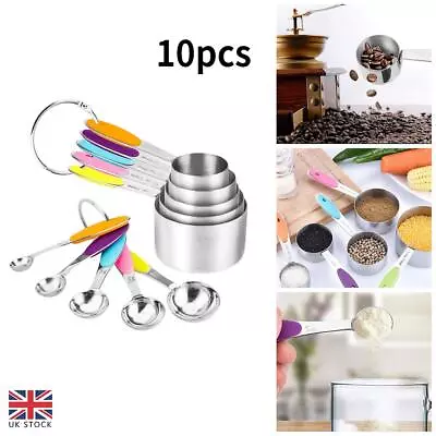 £11.75 • Buy 10pcs Stainless Steel Measuring Cups Spoons Set Kitchen Tool Baking Teaspoon Kit