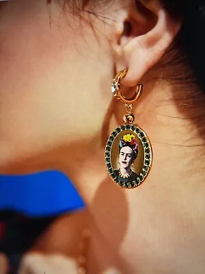 Frida Kahlo 1 Pair Glamorous Rhinestone Decor Figure Detail Oval Drop Earrings • £12.99
