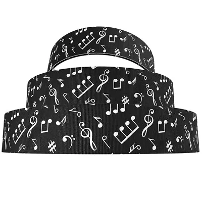 Elastic Ribbon Musical Notes 16mm (5/8 ) Wide 1m 2m 5m Lengths Black • £2.65