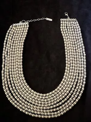 Statement Necklace Multi Strand Faux Pearl And Silvertone Ring Spacer  • £22