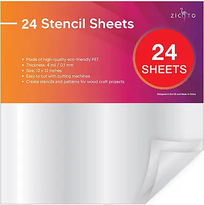 Easy Cut Stencil Sheet Set Of 24-12”X12” Acetate Mylar For Cricut Vinyl Cutting  • $15.04