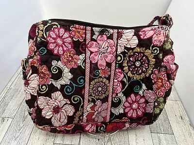 Vera Bradley Shoulder Handbag Mod Floral Pink Brown Purple CLEAN Adjustable Zip • $16.95