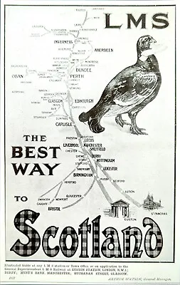 1923 London Midland Scottish Railway LMS Scotland Rail Map Pigeon Print Ad • $14.99