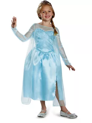 Childs Girls Disney Classic Blue Frozen Princess Elsa Snow Queen Costume • $13.98