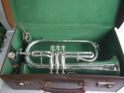 Antique Silver Plate Meritas Italian Made Flugelhorn Solid Hide Case Ser.no 5062 • $1020.94