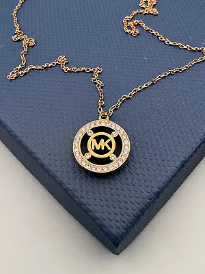 Michael Kors Heritage Fulton MK Logo Crystal Pendant  Rosegold Necklace Gift Box • $58