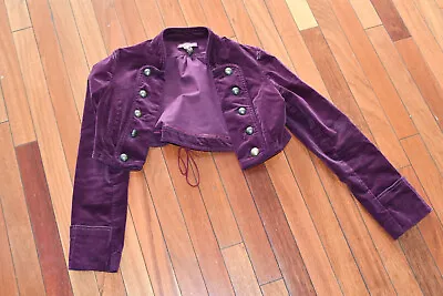 Victorian Gothic Steampunk Velvet Cropped Vintage Style Jacket Sz M Burgundy • $19.99