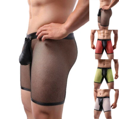 $11.65 • Buy Mens Trunks Boxer Briefs Faux Leather Penis Open Front Pouch Underwear Panties