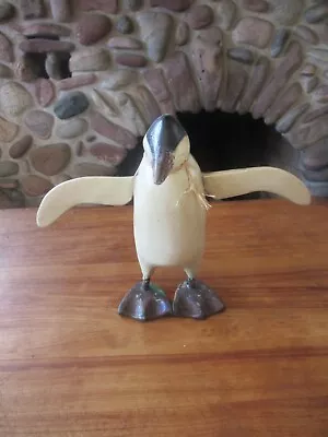 $45.99 • Buy Vintage Folk Art Carved Wood Penguin Whimsical Decorative Carved Wood Bird