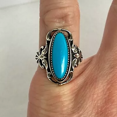 VTG Sterling Silver 925 Wheeler Manuf. Southwest Style Oval Turquoise Ring Sz 5 • $55