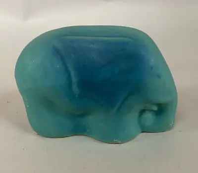 Scarce 1920s Van Briggle Pottery Elephant Paperweight Green With Blue Ears • $140