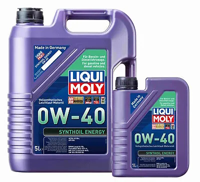 £67.99 • Buy 0W40 Engine Oil Liqui Moly Synthoil Energy BMW LL MB VW PORSCHE FORD 9515 6L