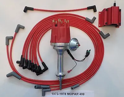 Small Cap MOPAR 1973-1978 400 RED HEI Distributor + Coil + Spark Plug Wires USA • $223.95