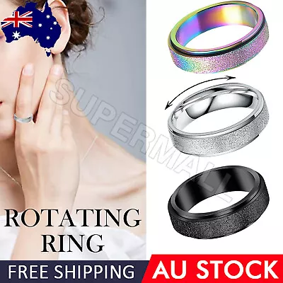 $4.49 • Buy Ring Fidget Rotating Spinner Rings Mens Womens Stainless Steel Sparkle OZ