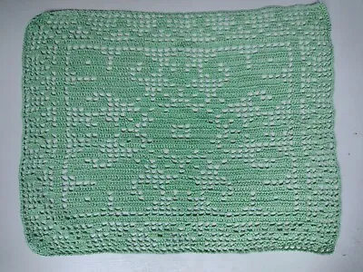 Handmade Crochet Delicate Rectangle Coffee Table Cloth In Green Abstract Pattern • £5.99