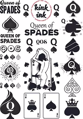 23 Queen Of Spades Temporary Tattoos Kinky Fetish Fake Adult Tattoos For BDSM Se • £9.64