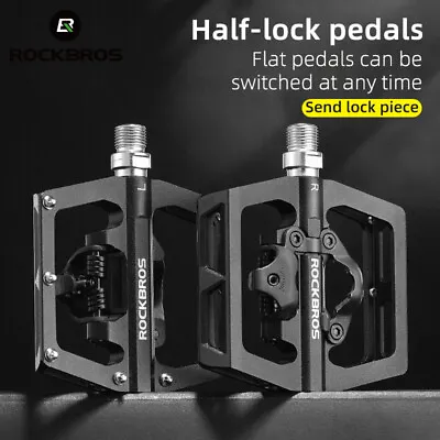 ROCKBROS Bicycle Lock Pedals Anti-slip Sealed Bearing Lock/Flat Pedals For SPD • $33.63