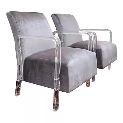 PAIR Jonathan Adler-Style Lucite Acrylic Armchairs Lounge Chairs • $2530