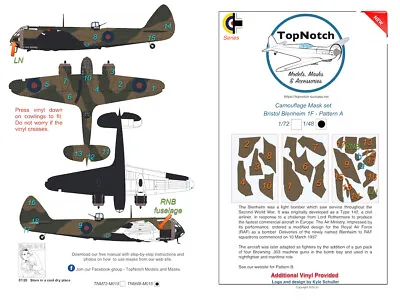 £7 • Buy TopNotch Bristol Blenheim Pattern A Camouflage Scheme Vinyl Mask Set