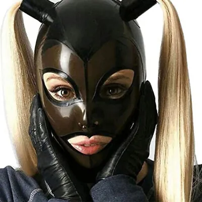 Latex Hood Double Ponytail Wigs Beautiful Maid Masquerade Headgear Rubber Mask • £66