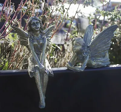 £11.99 • Buy 2 Fairy Statues Resin Fairies Bronze Effect Garden Figurines Outdoor Indoor
