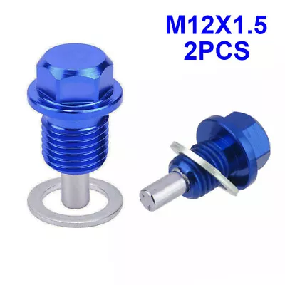 2x M12x1.5 Anodized Magnetic Oil Pan Drain Plug Bolt Washer Nut Blue For Nissan • $6.99